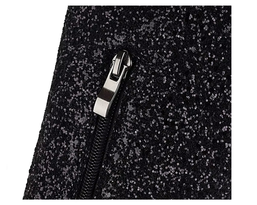 Lunéa Damen Glitzerstiefel Kniehoch Spitze Stiletto