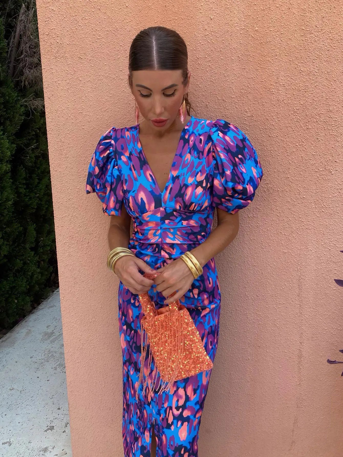 Damen Sommerkleid Bedruckt Midi Puffärmel