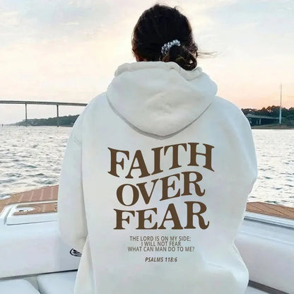 Luna Damen Hoodie Faith Over Fear Baumwolle Schwarz - Norvielle
