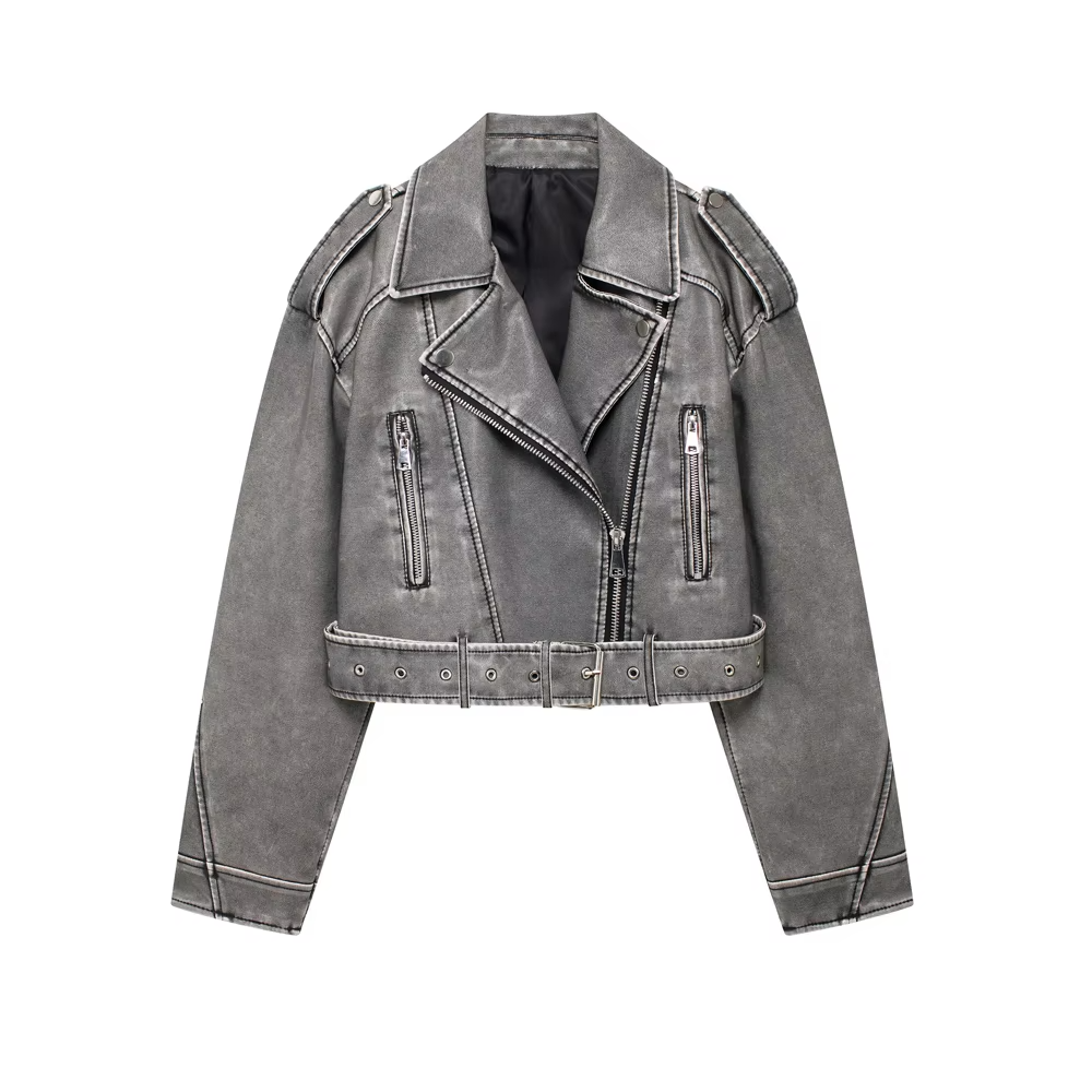 Moto Luxe Jacket Damen vegan lederjacke biker grau
