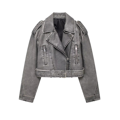 Moto Luxe Jacket Damen vegan lederjacke biker grau
