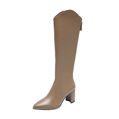 Damen Stiefel Knee High mit Reißverschluss Blockabsatz