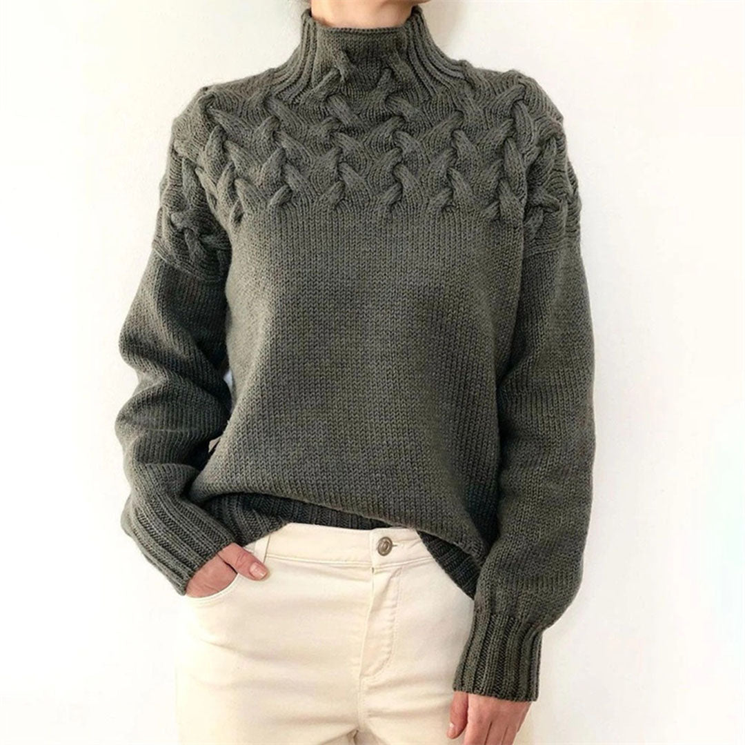 Norvielle Damen Rollkragenpullover Zopfmuster