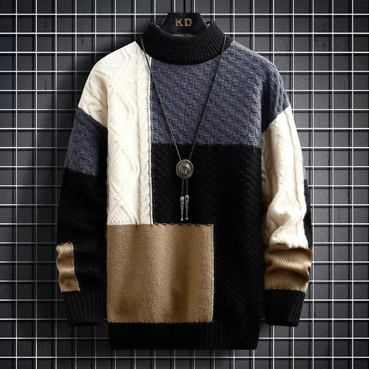 Levi Damen Turtleneck Farbblockiert Kabelstrick Schwarz - Norvielle