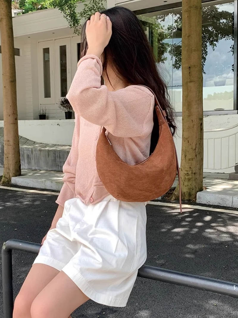 Lene Damen Halbmonden-Tasche Wildleder