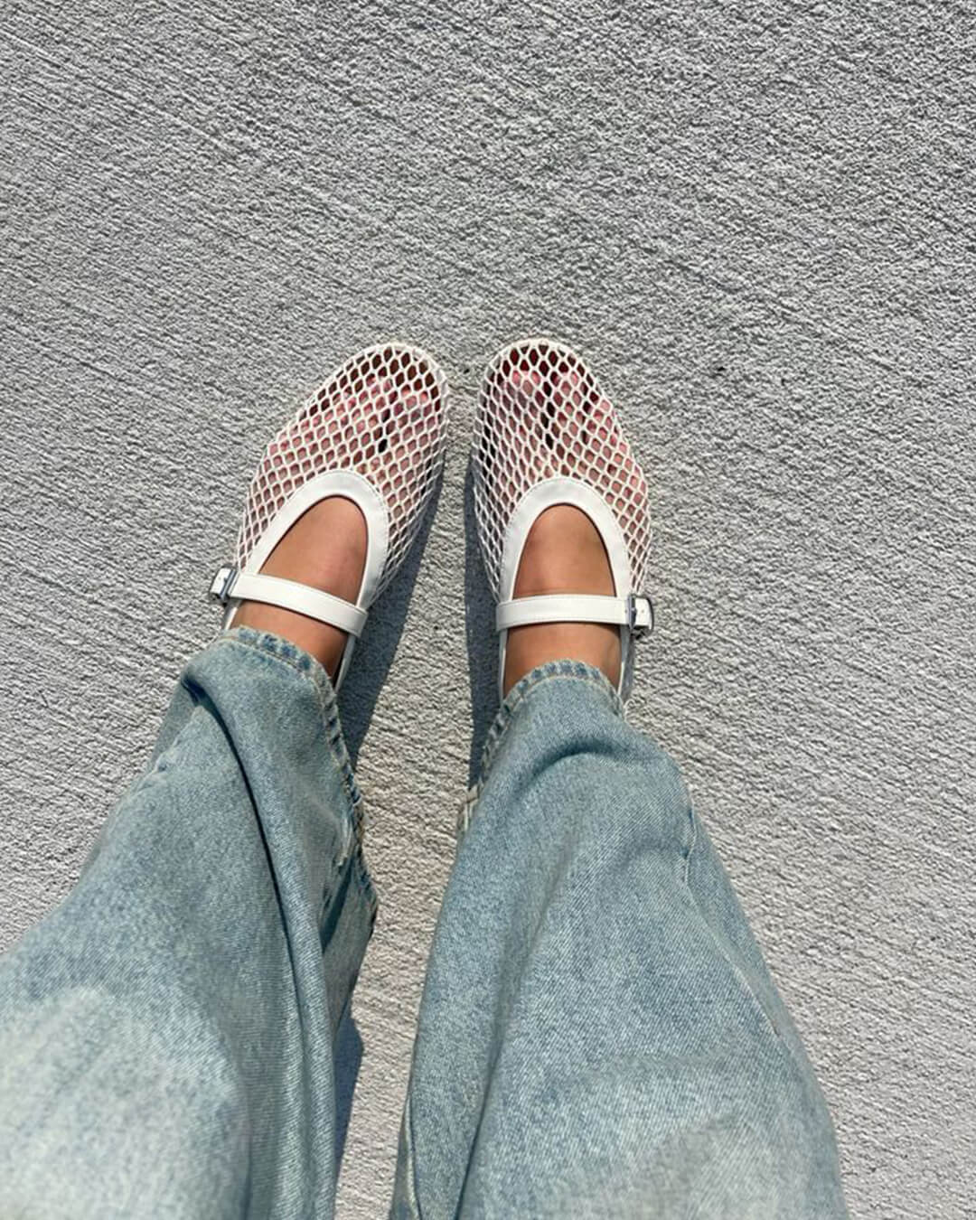 Damen Mesh Mary-Janes Luftige Ballerinas Riemchen