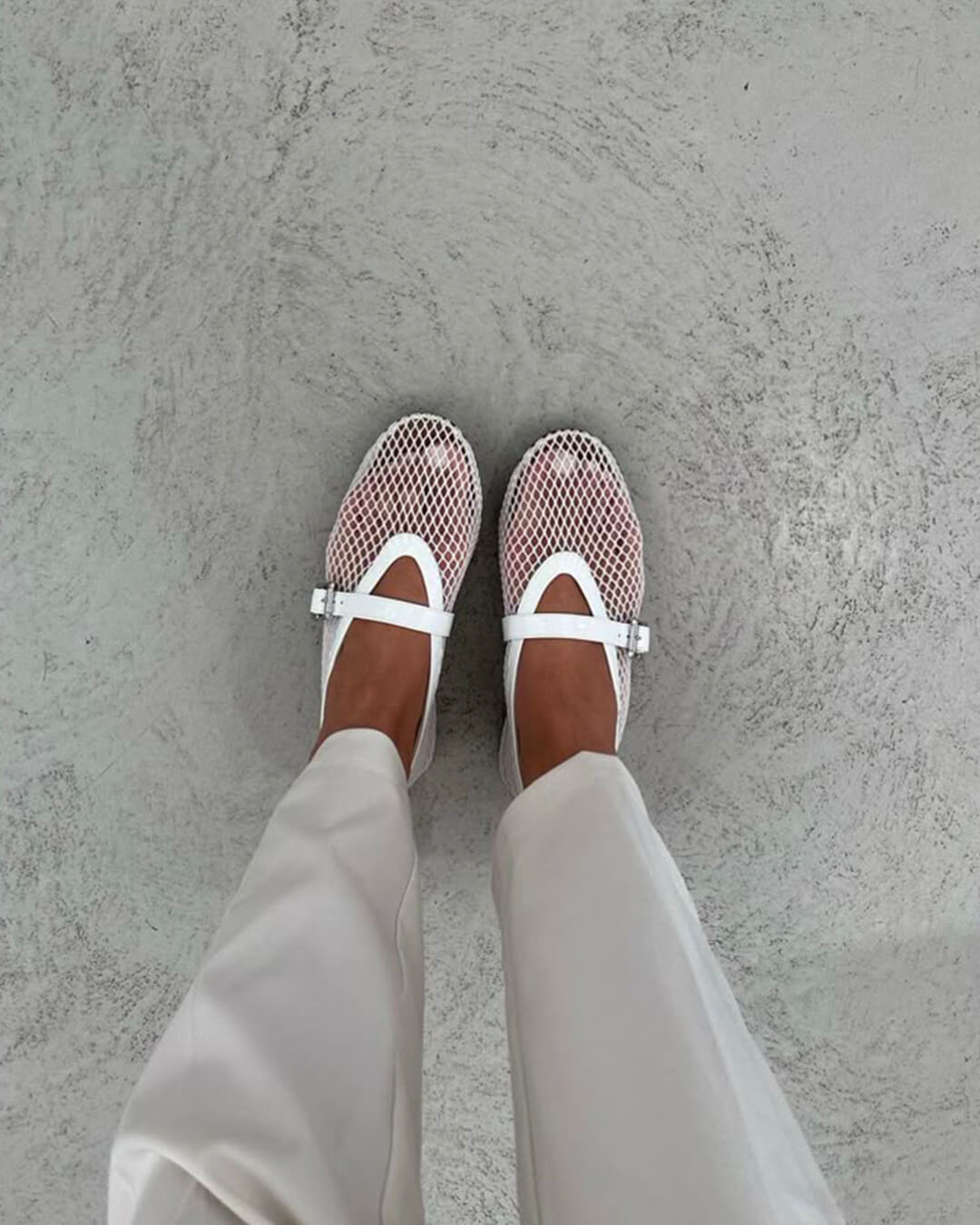 Damen Mesh Mary-Janes Luftige Ballerinas Riemchen
