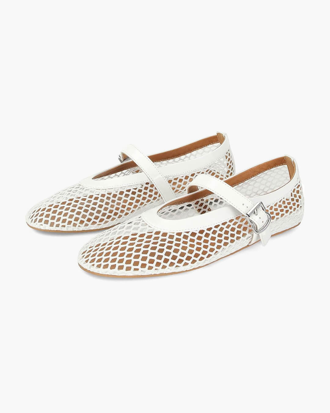 Damen Mesh Mary-Janes Luftige Ballerinas Riemchen