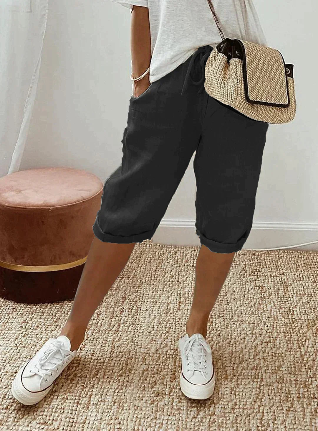 Damen Sommerhose Elegantes Design Beige