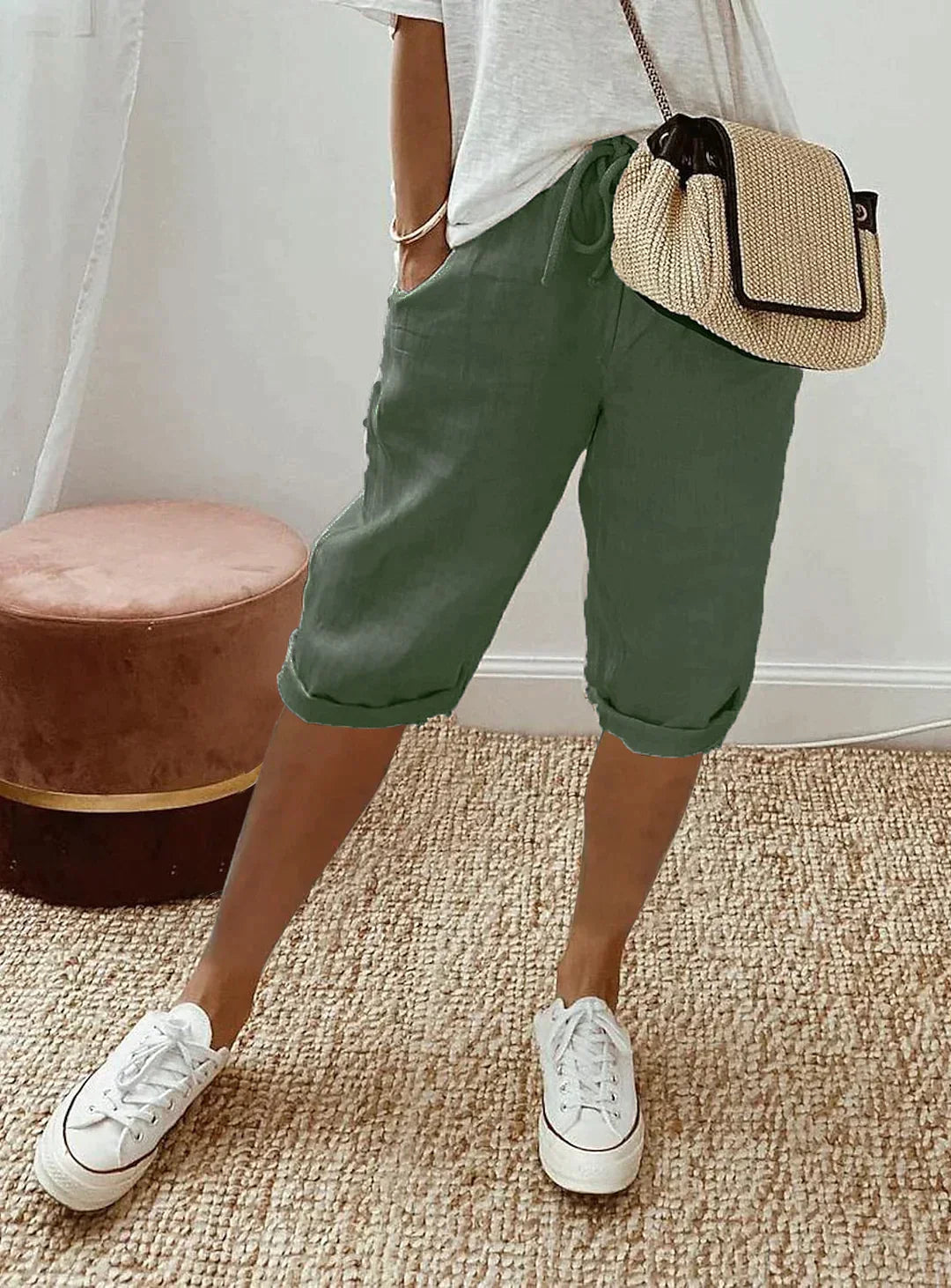 Damen Sommerhose Elegantes Design Beige