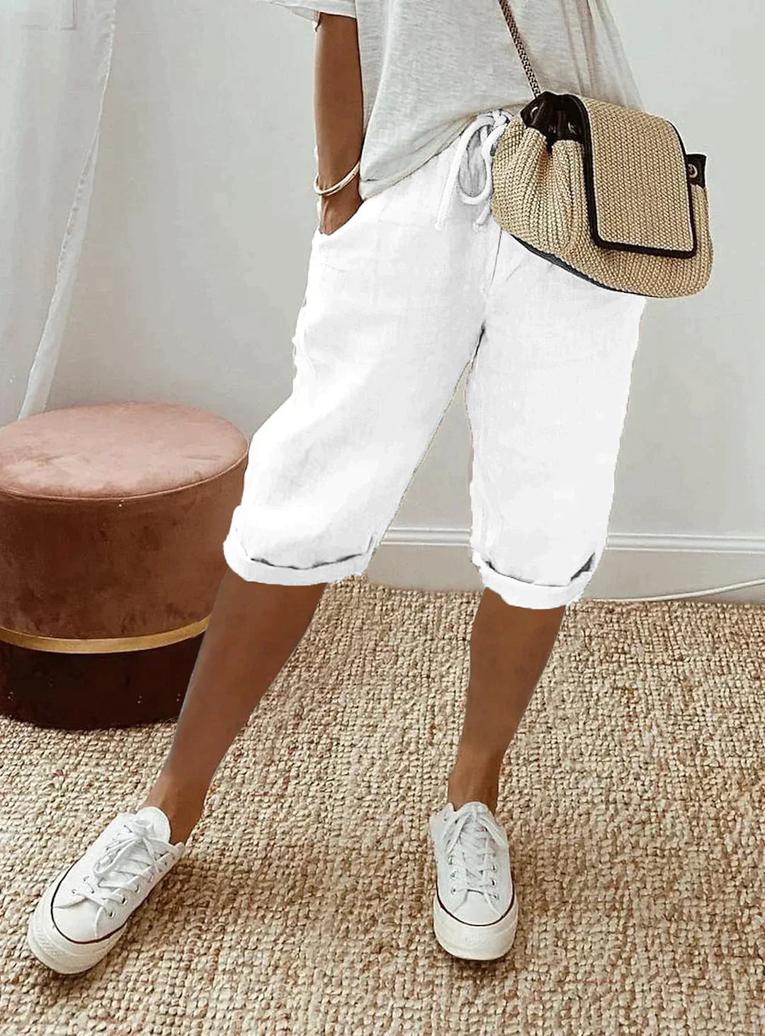 Elegante Damen Sommerhosen Leicht Beige
