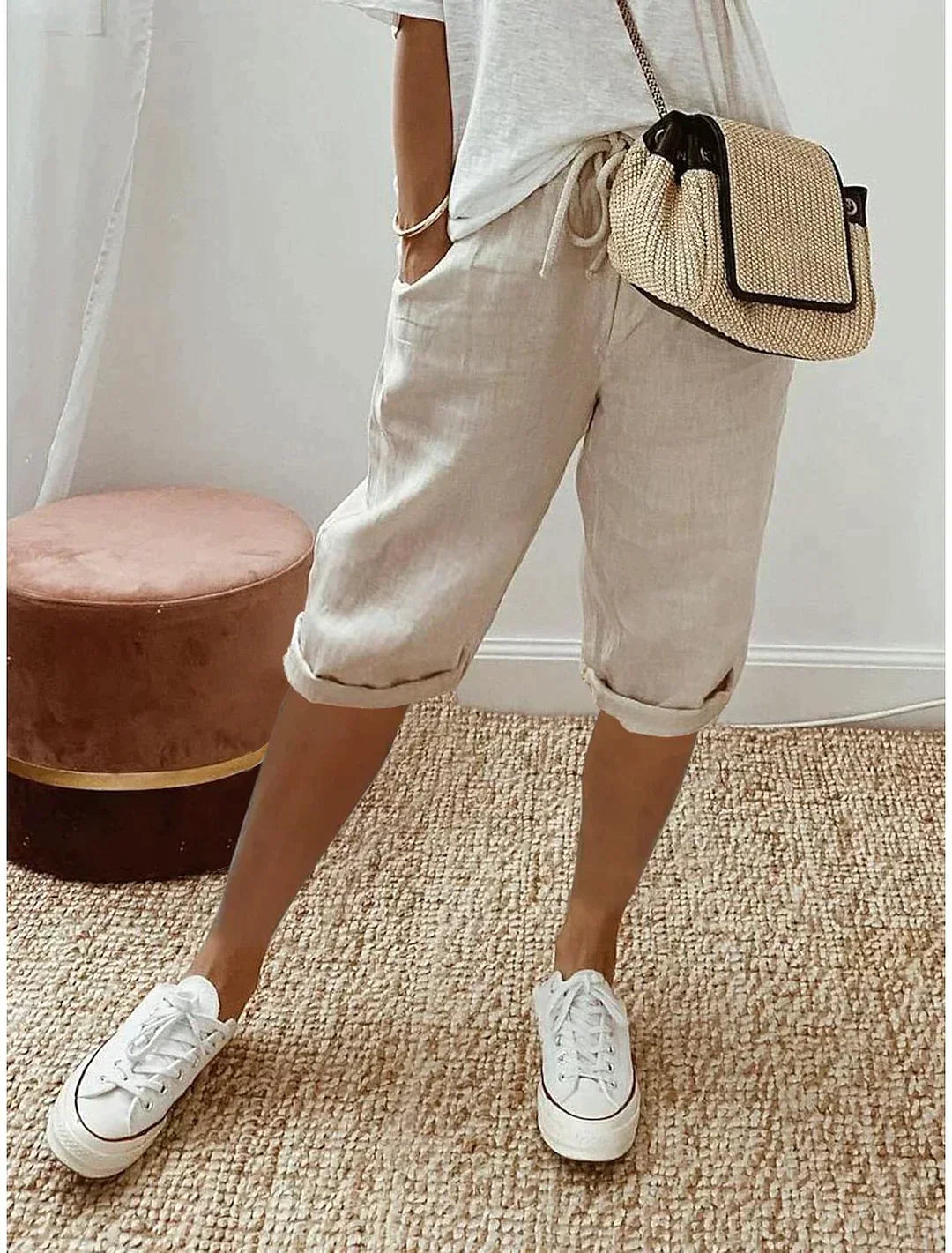 Elegante Damen Sommerhosen Leicht Beige - Norvielle