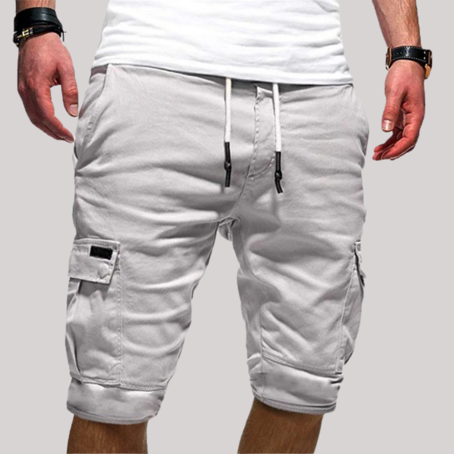 Herren Cargo Shorts Kordelzug Taschen Beige - Norvielle