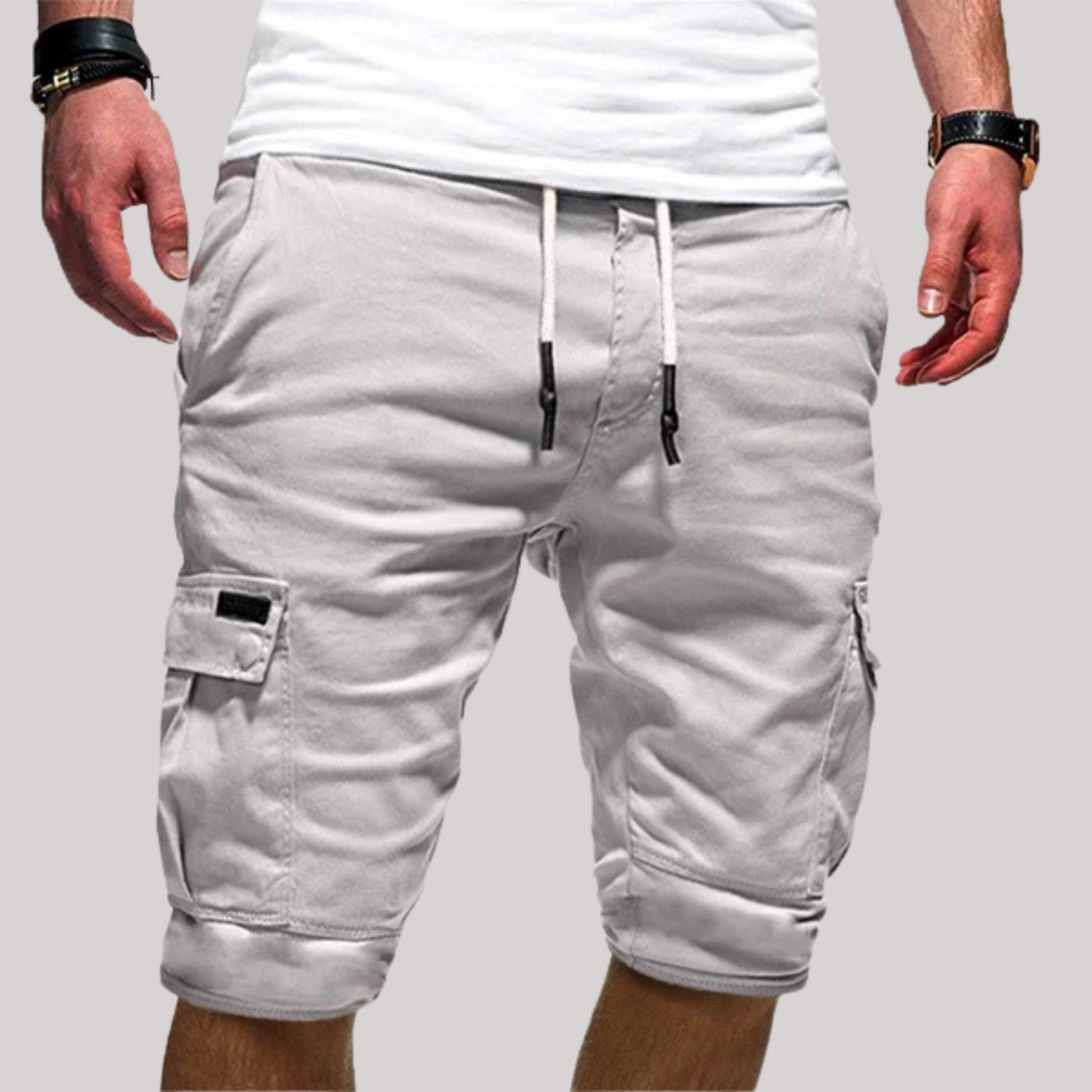 Herren Cargo Shorts Kordelzug Taschen Beige - Norvielle