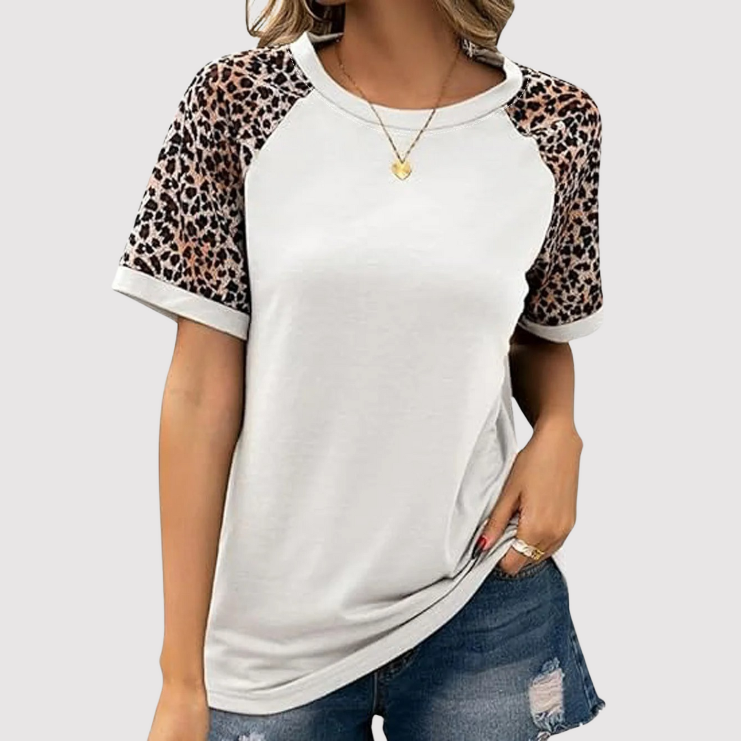 Damen T-Shirt Leoparden-Print Rundhals Baumwolle - Norvielle