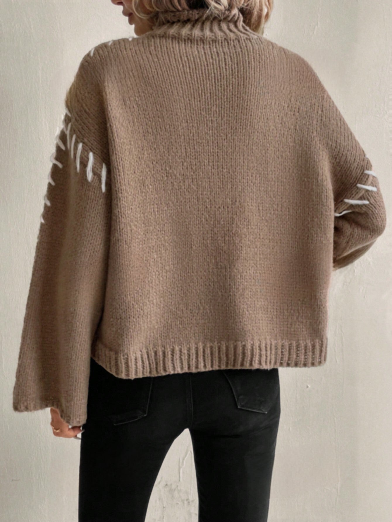 Norvielle Damen Strickpullover Patchwork Rollkragen - Norvielle