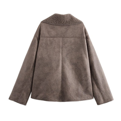Nevada Damen Winterjacke Velourslederoptik Fleece