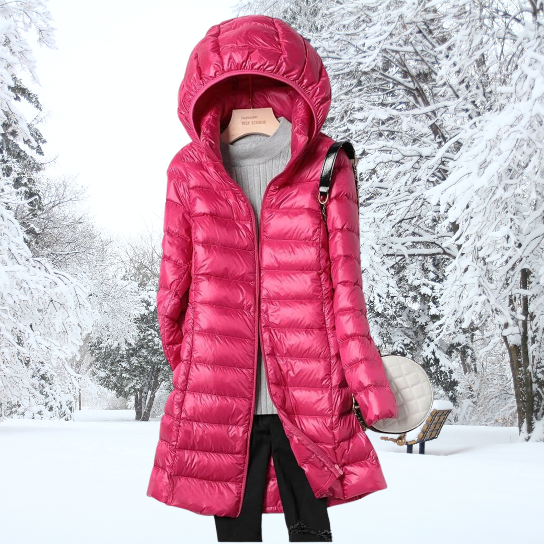Damen Daunenjacke Lang Mit Kapuze Leicht