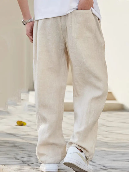 Herren Leinenhose Baggy Sommer Beige Lässig