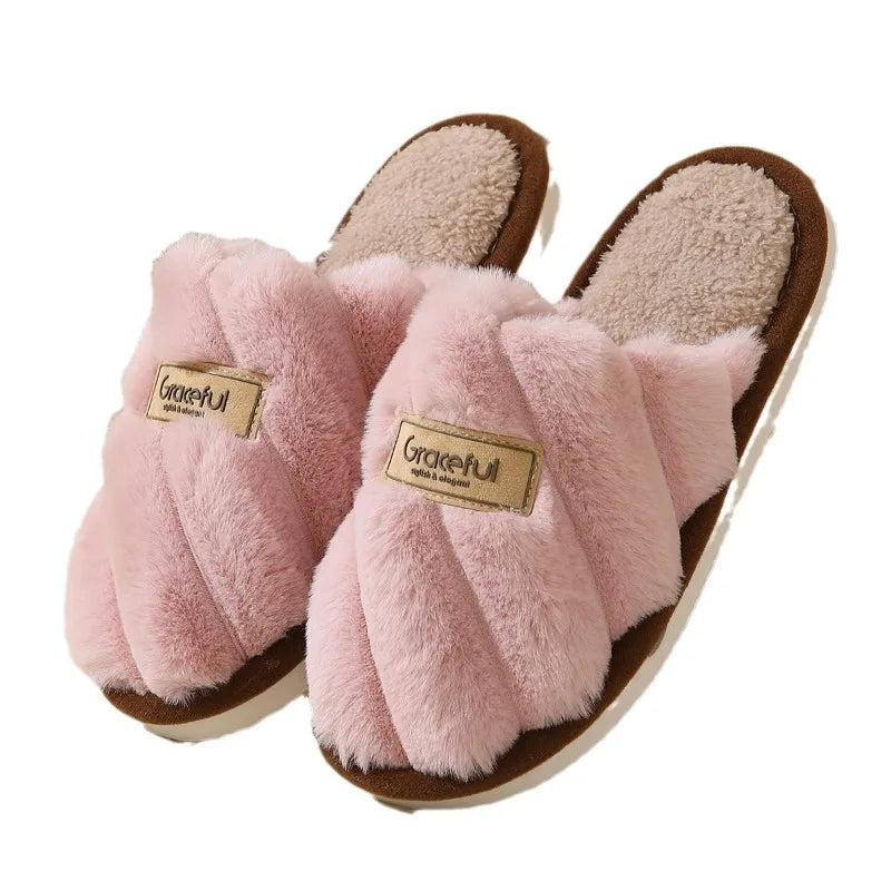 Damen Plush Slide Hausschuhe Weich Polsterung Indoor Komfort