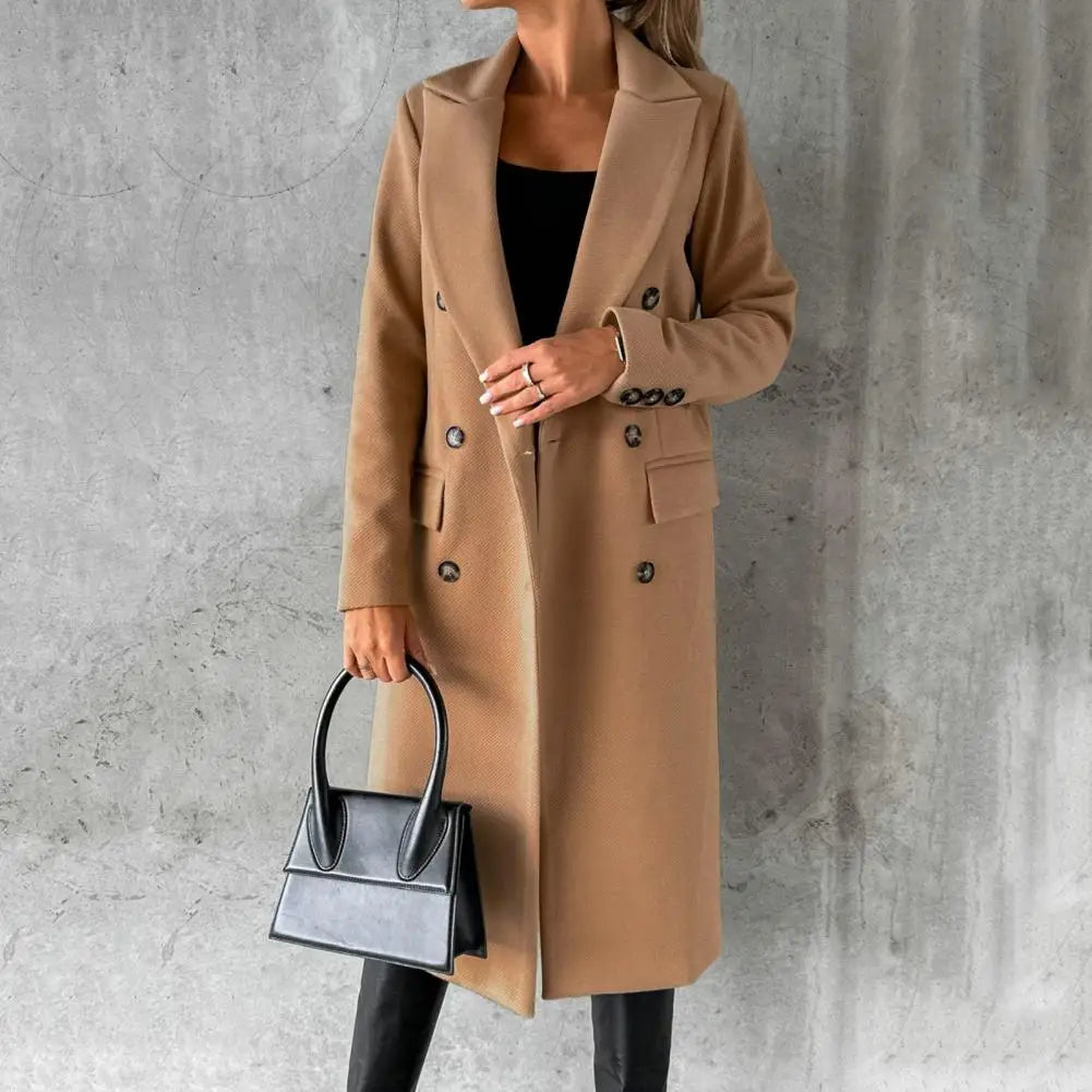 Damen Trenchcoat Doppelreihig Lang Leder Braun - Norvielle