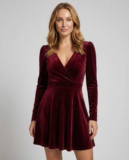 Damen Samtkleid Rot Elegantes - Norvielle