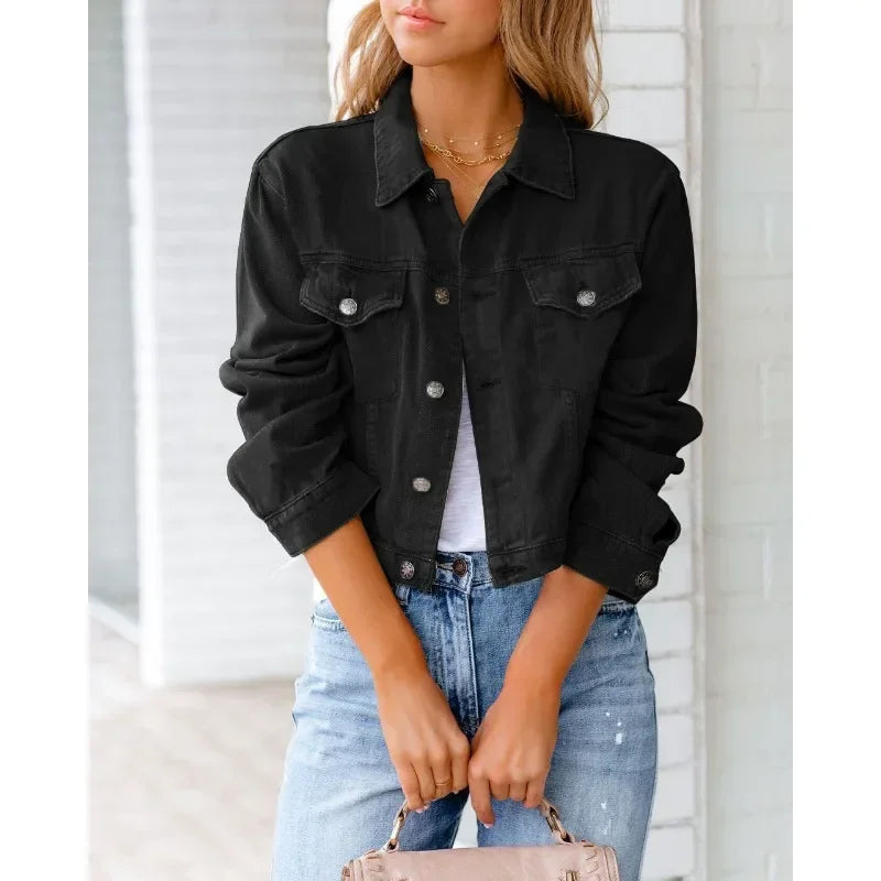 Damen Denimjacke Lange Ärmel Einfach