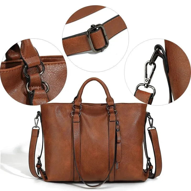 Damen Vintage Tote Tasche Große Kapazität Leder