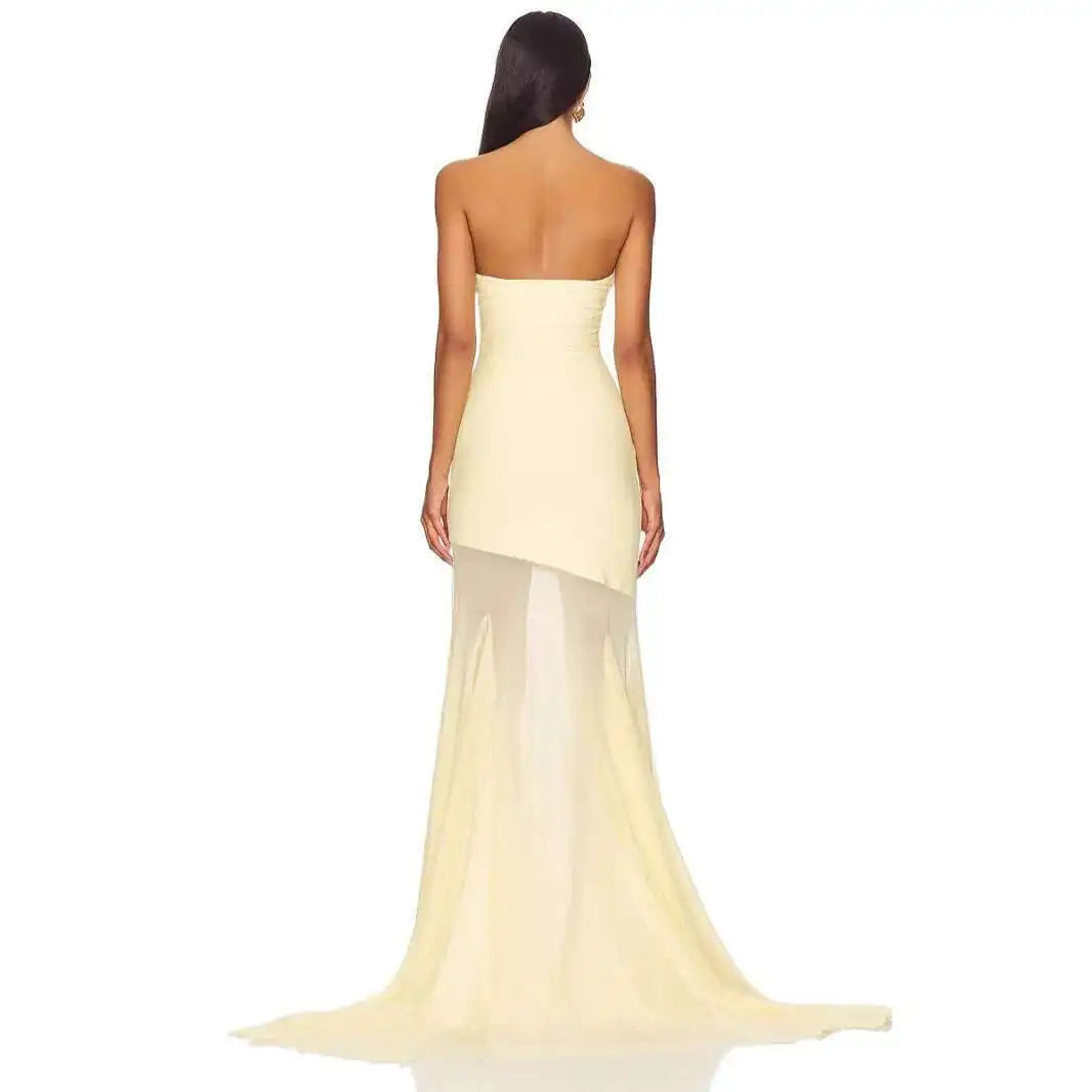 Damen Maxikleid Schulterfrei Tüllrock Figurbetont