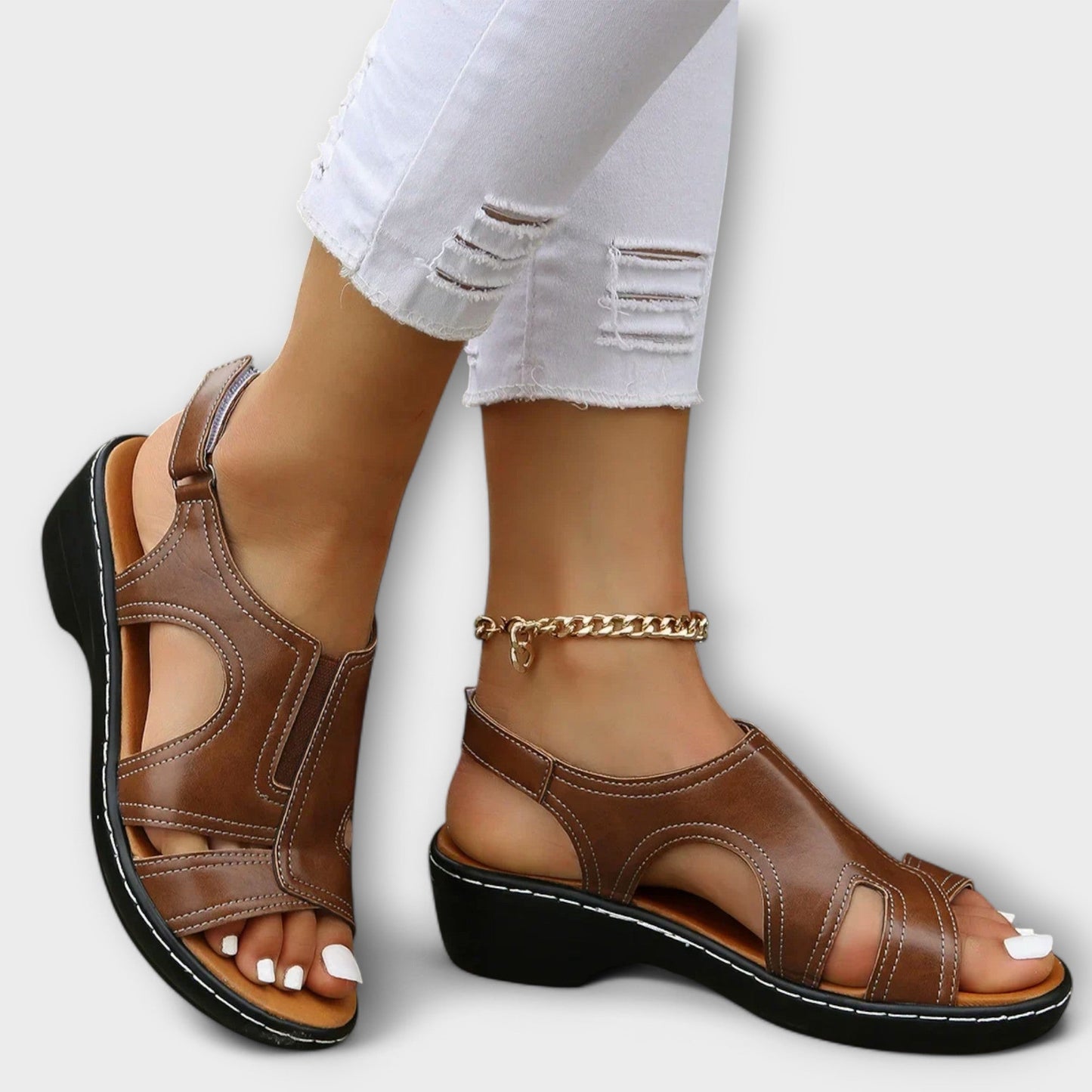 Damen Orthopädische Ledersandalen Komfortabsatz