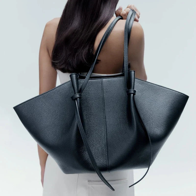 Damen Ledertasche Große Tote Bag Vegan mit Schleifendetail Langer - Norvielle