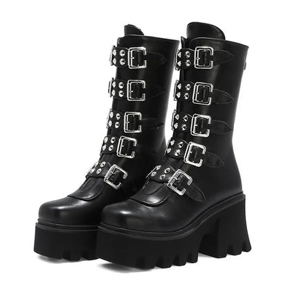 Damen Hochstiefel Schwarz Chunky Absatz - Norvielle