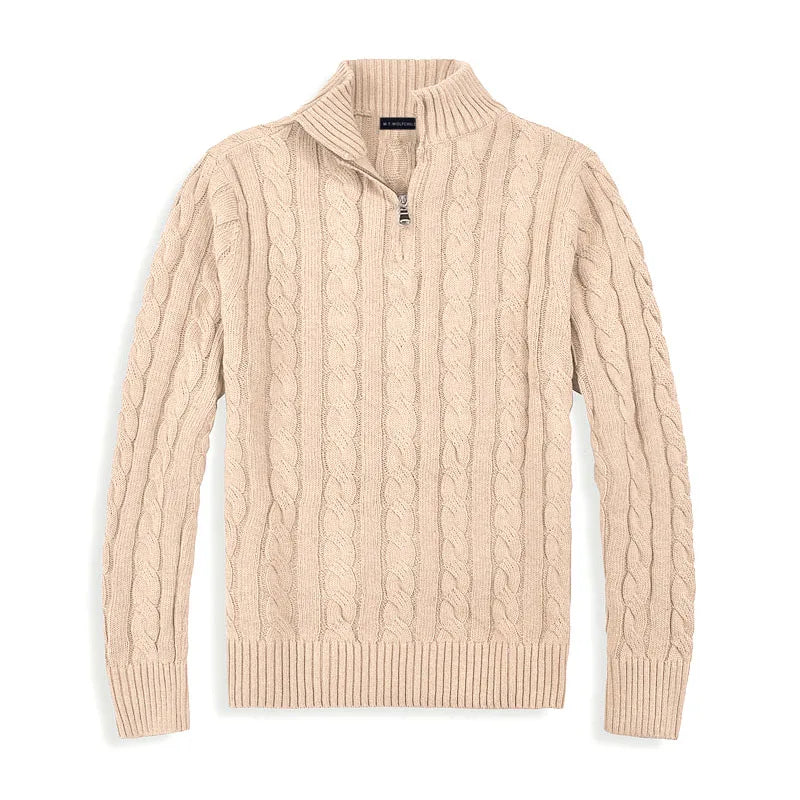 Herren Halbzip Pullover Zopfmuster Stehkragen
