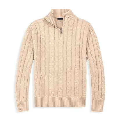 Herren Halbzip Pullover Zopfmuster Stehkragen