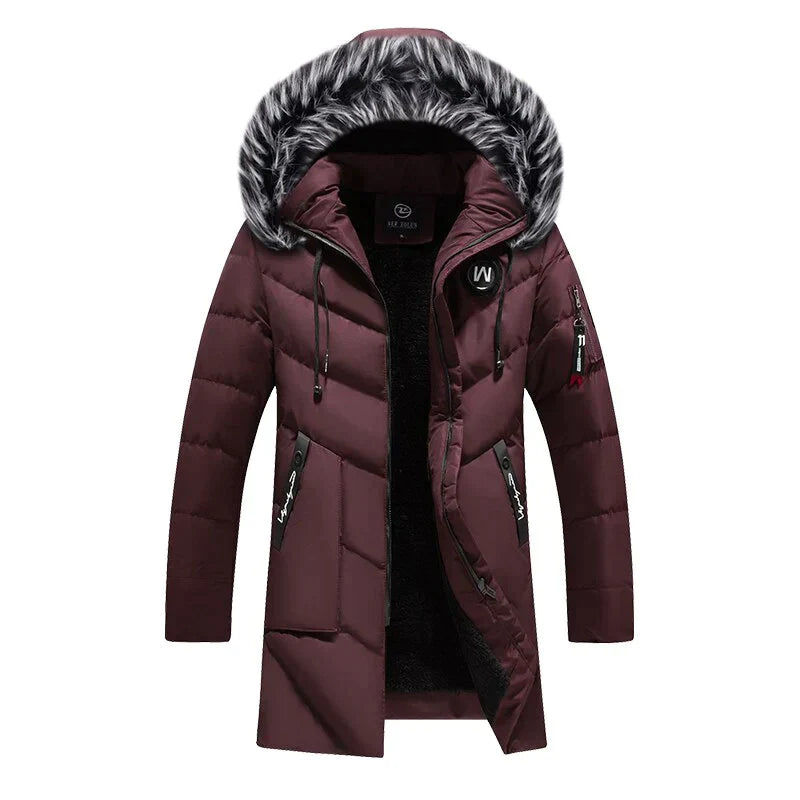 Herren Winterjacke Langer Steppmantel Kapuze Warmes Fleece Schwarz - Norvielle