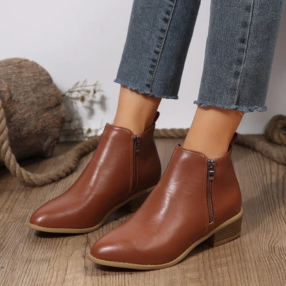 Damen Ankle Boots Lässig Mit Seitlichem Reißverschluss