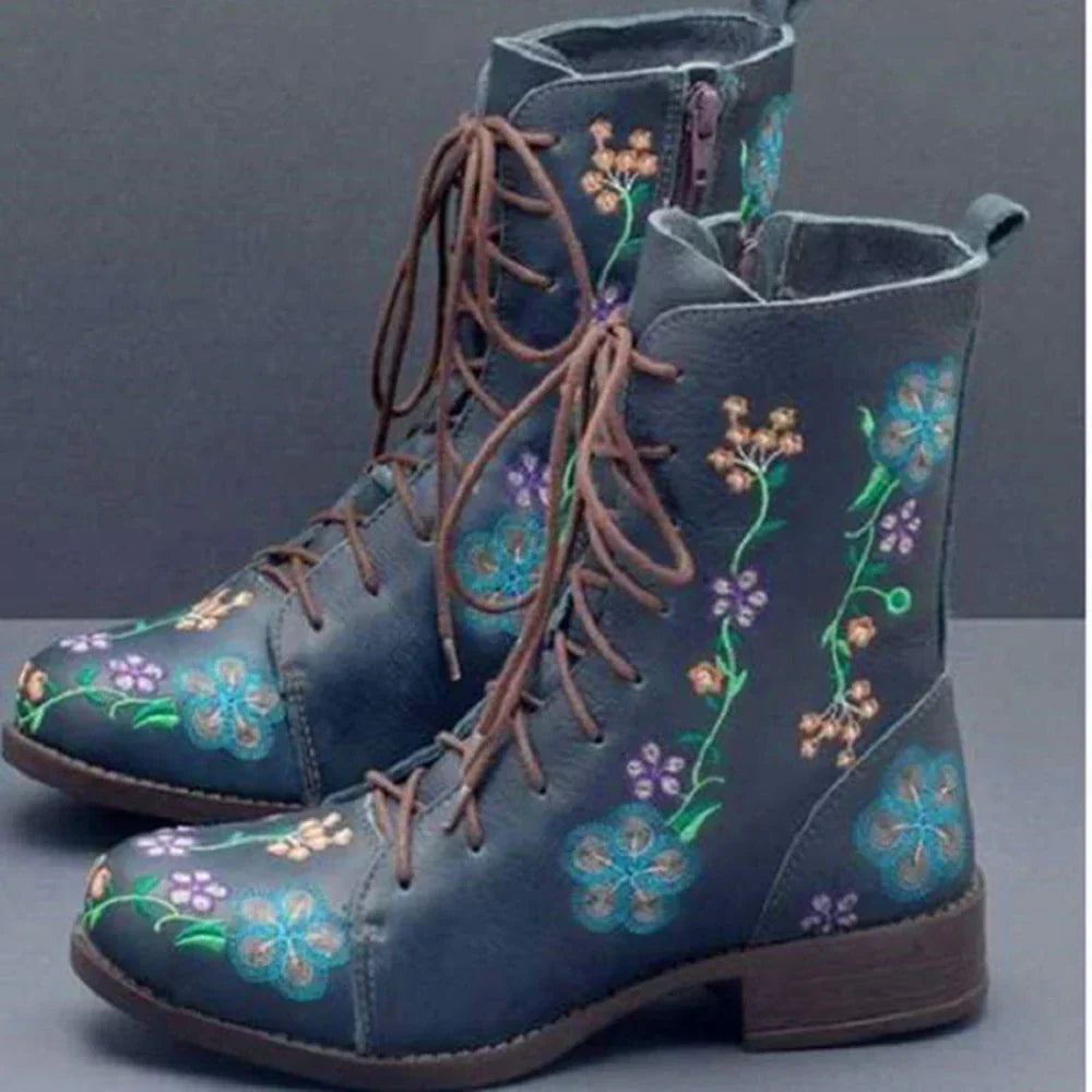 Norvielle Damen Retro-Stiefel Ethnisches Design Stickerei