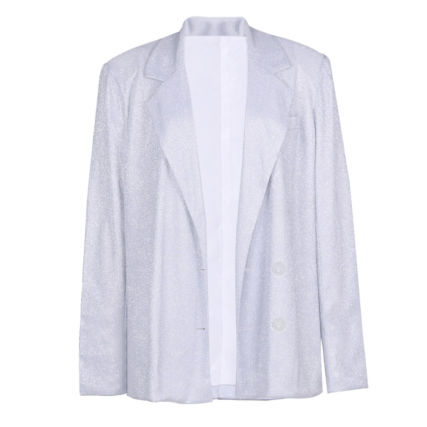 Damen Glitzer-Set Blazer Hose Bralette Dreiteilig Silber
