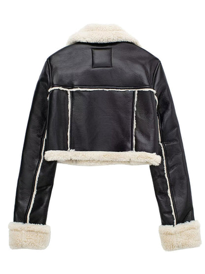 Damen Kunstlederjacke Warm