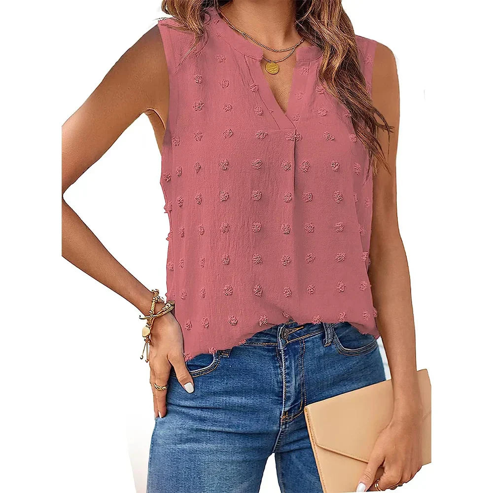 Damen Tanktop Ohne Ärmel V-Ausschnitt Bluse Sommer