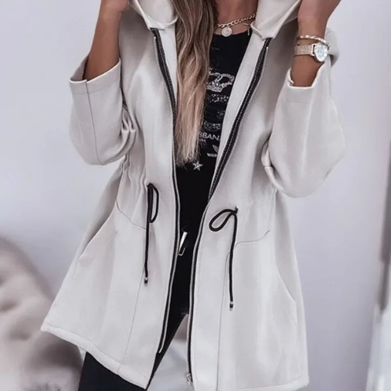 Norvielle Damen Frühlingsjacke Kapuze Plissierter Bund - Norvielle