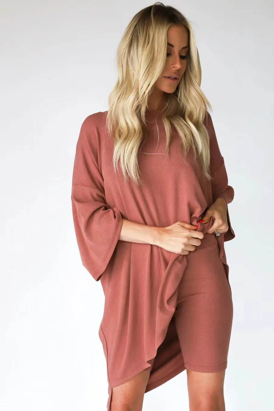 Damen Lounge Set Oversized T-Shirt Biker-Shorts