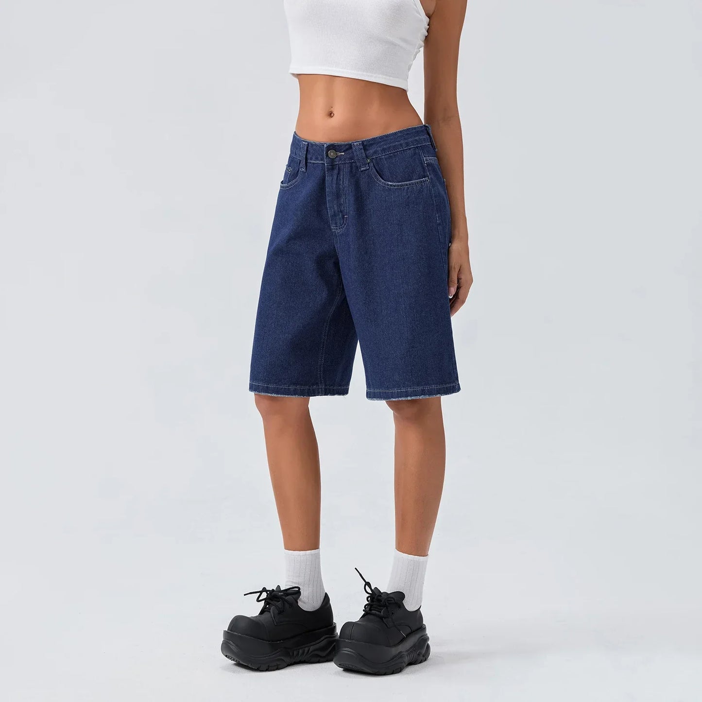 Damen Loose-Fit Jeansshorts Bermuda