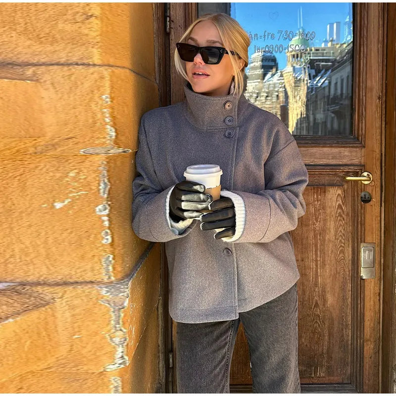 Damen Kurzjacke Stehkragen Elegant