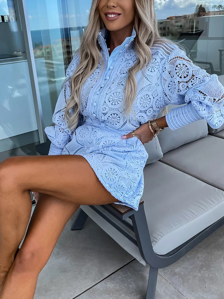 Damen Lochspitzenbluse und Shorts-Set