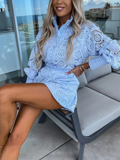 Damen Lochspitzenbluse und Shorts-Set