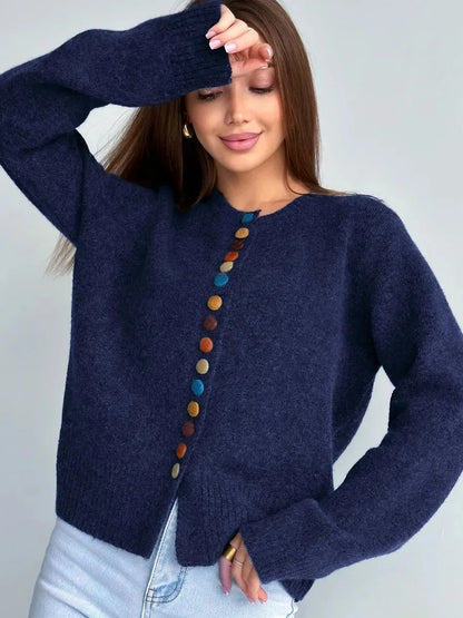 Noelle Damen Cardigan mit Knöpfen Akzent