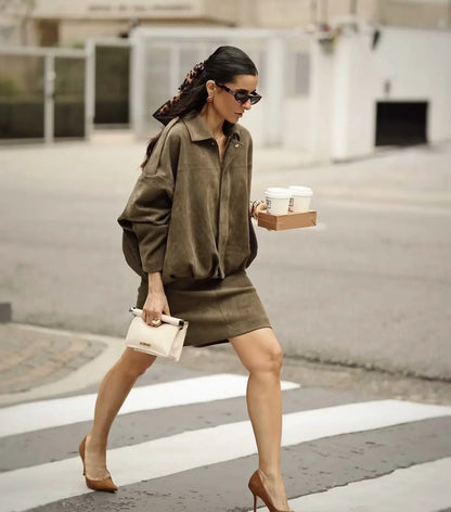 Damenjacke Suededesign Cropped Oversized