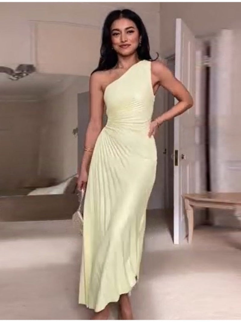 Elegante Damen Abendkleid Ein-Schulter Taillierte Falten - Norvielle