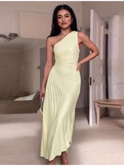 Elegante Damen Abendkleid Ein-Schulter Taillierte Falten - Norvielle